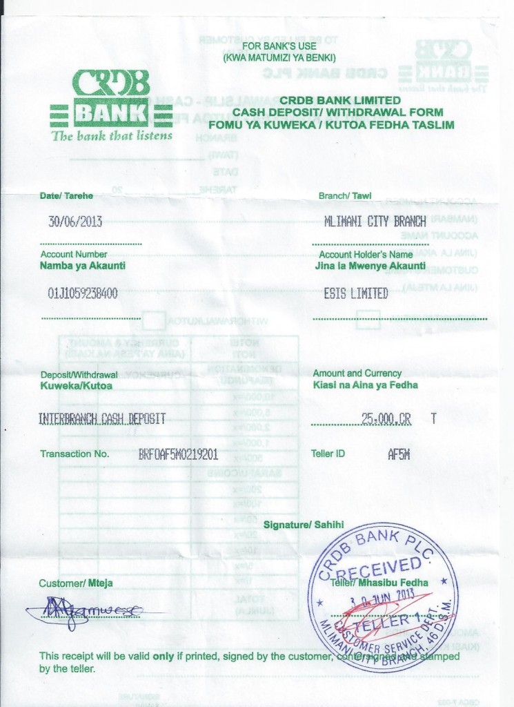 pay slip regulations of Pay In Shinyanga Earth  Sciences Institute Bank Slip